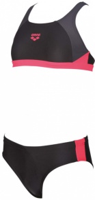 Strój kąpielowy dla dziewcząt Arena G Ren Two Pieces Junior Black/Deep Grey/Fluo Red Strój kąpielowy dla dziewcząt Arena G Ren Two Pieces Junior Black/Deep Grey/Fluo Red