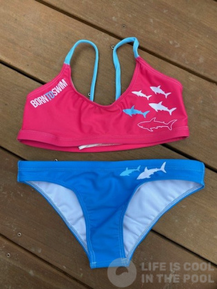 Stroje kąpielowe dla kobiet BornToSwim Sharks Bikini Blue/Pink