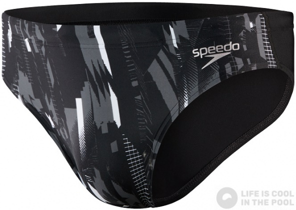 Stroje kąpielowe dla mężczyzn Speedo Allover 7cm Brief Black/USA Charcoal/White