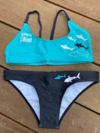 Stroje kąpielowe dla kobiet BornToSwim Sharks Bikini Black/Turquoise